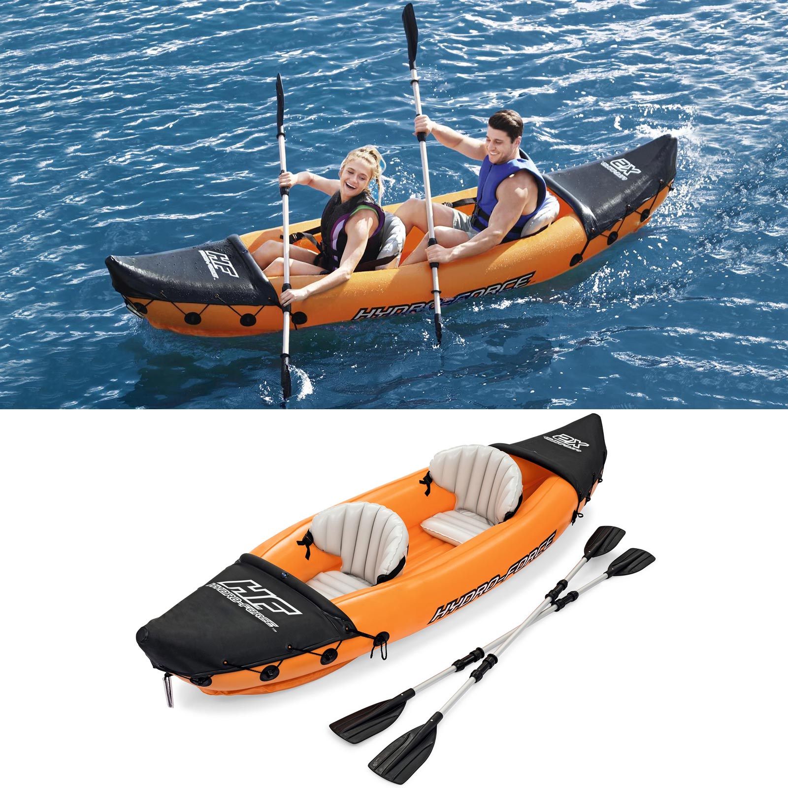 Kayak Lite Rapid X2 für 2 Personen mit 2 ALU-Paddeln und Rep.-Set Kajak Boot 